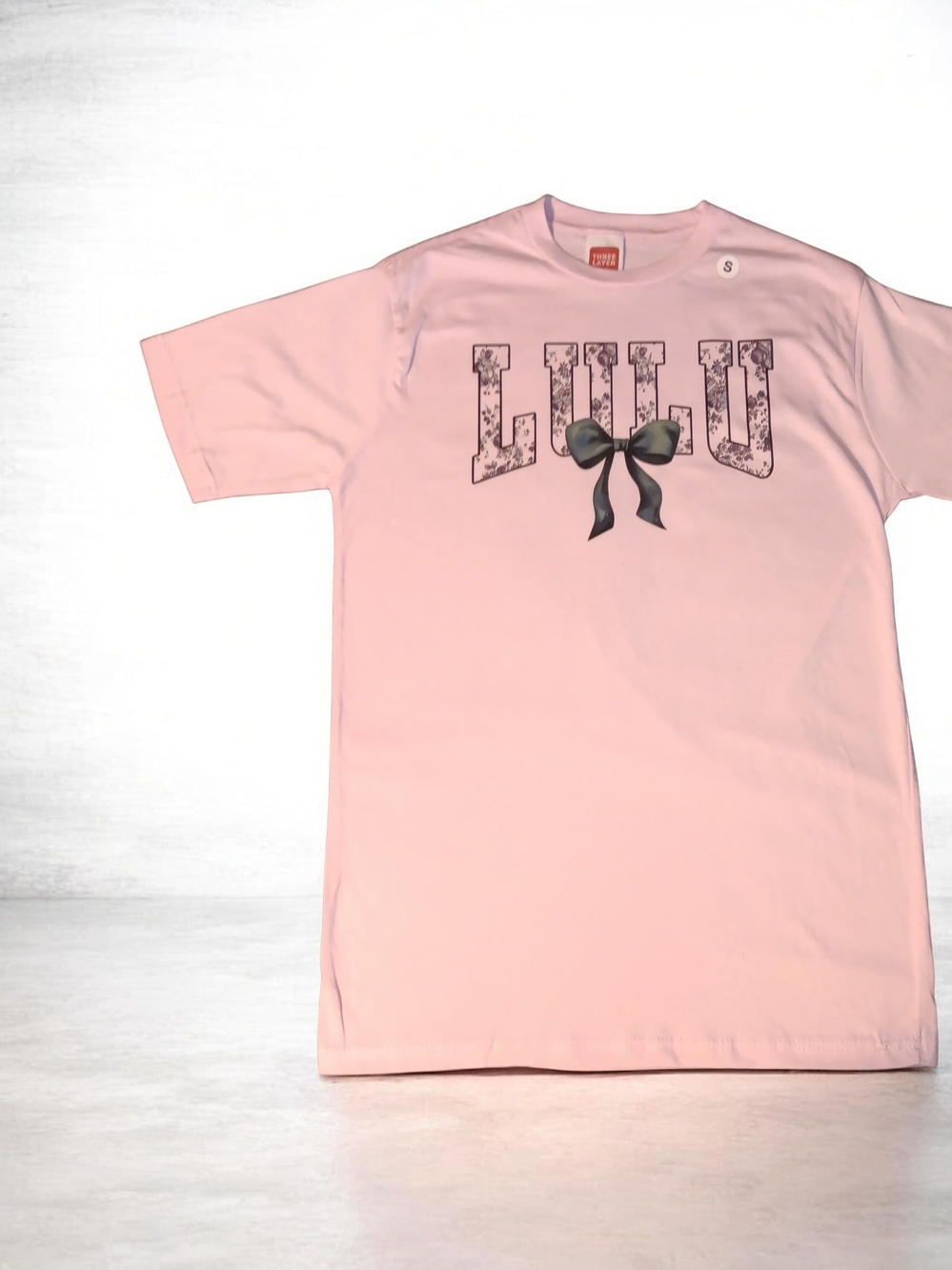 Lulu Pink Graphic Tee with Black Size Small